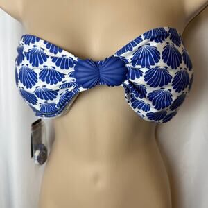 NWT Kate Spade Blue Shell Bandeau Bikini Top Detachable Straps Swim Preppy L